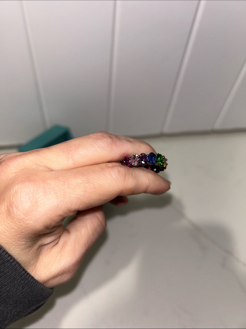 Kurt Geiger Rainbow Crystal Ring Multicolor Stones,black hardware NIB/NWT - Picture 4 of 11